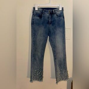 Joseph Ribkoff women’s pearl embellished cropped blue jeans denim contemporary 4